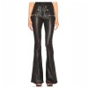 Women Punk Drawstring Slim Hip Pant Pu Lacing Leather Pants